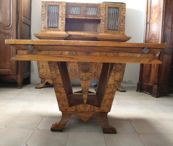 Image 1 of Table de salle à manger Art Déco, bois d'olivier, Italie, Rome, design unique, 1933