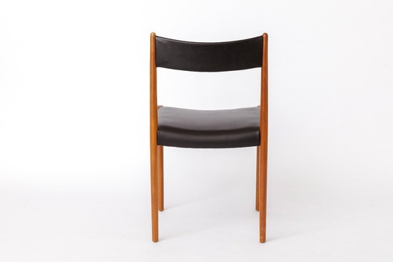 Image 1 of 1 van 6 Vintage Duitse eetkamerstoelen van Lübke, jaren 70, beukenhout en zwart kunstleer (maximaal 6 beschikbaar)