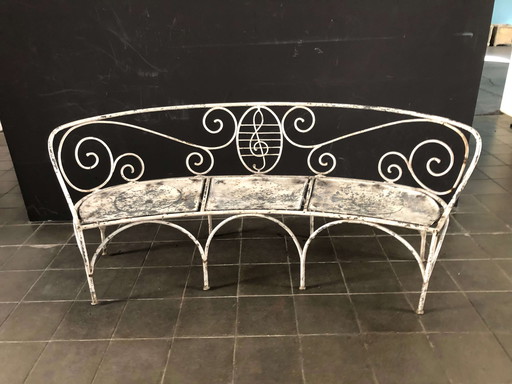 Banc semi-circulaire en fer forgé, années 1950