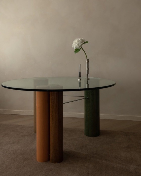Image 1 of Vintage Saporiti Italia Dining Table – Enamel Column Base –  Postmodern 1980s