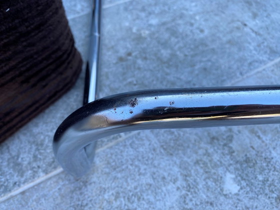 Image 1 of Divano da salotto modulare poltrona poggiapiedi stile Bauhaus in velluto a coste marrone e cromo vintage 1970