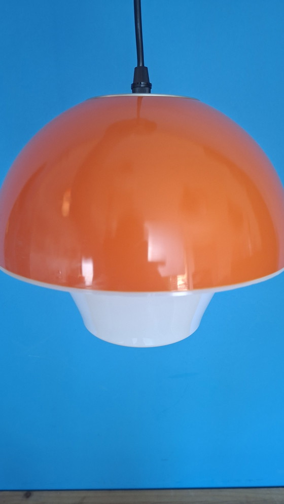 Image 1 of Orange vintage space age massive mushroom pendant lamp