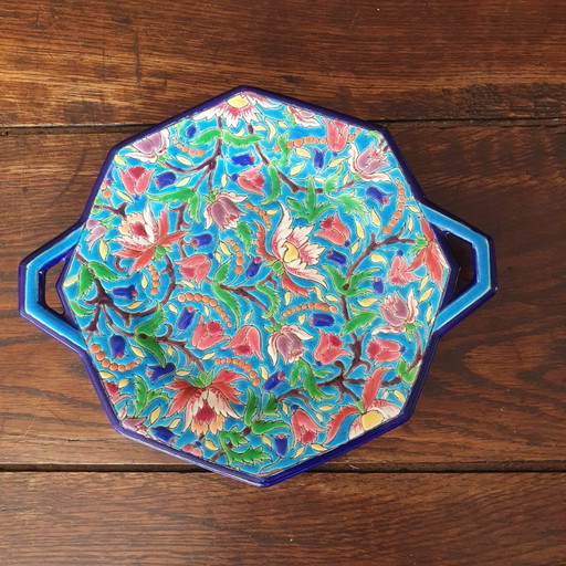 Longwy octagonal bowl with 2 handles