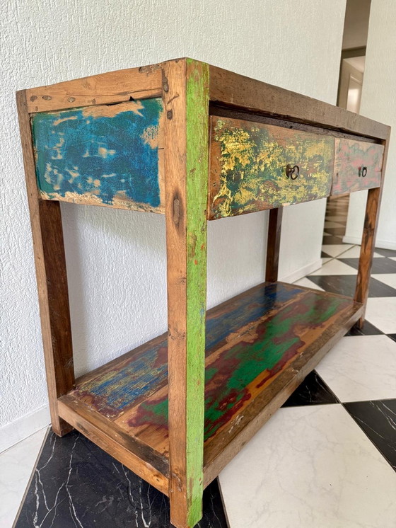 Image 1 of 🌿 Aparador único hecho con madera reciclada de demoliciones – hecho a mano en India