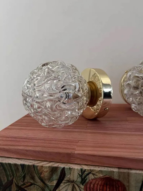 Image 1 of Pair Of Vintage Glass Globes Wall Sconces