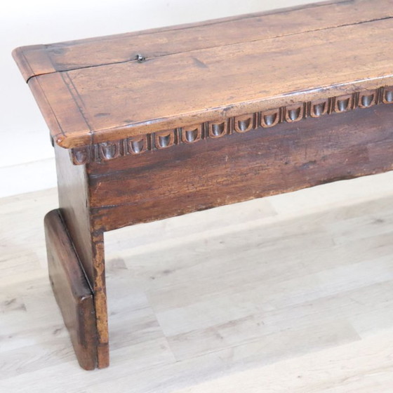 Panca lunga antica in noce con contenitore, Italia inizio XVIII secolo – Panche, Legno (photo 6 of 18)