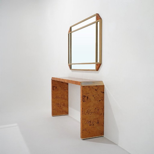 Console table with mirror in briar root by Mario Falcone for Fratelli Turri, 1970s