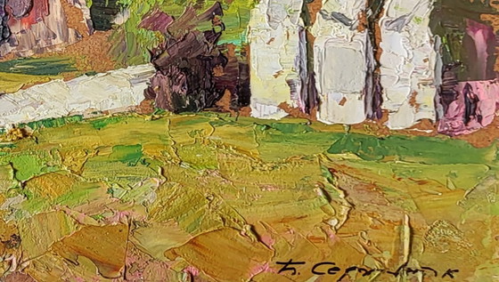 Image 1 of Original Oil Painting Cityscape House Garden Entrance to the Beautiful City