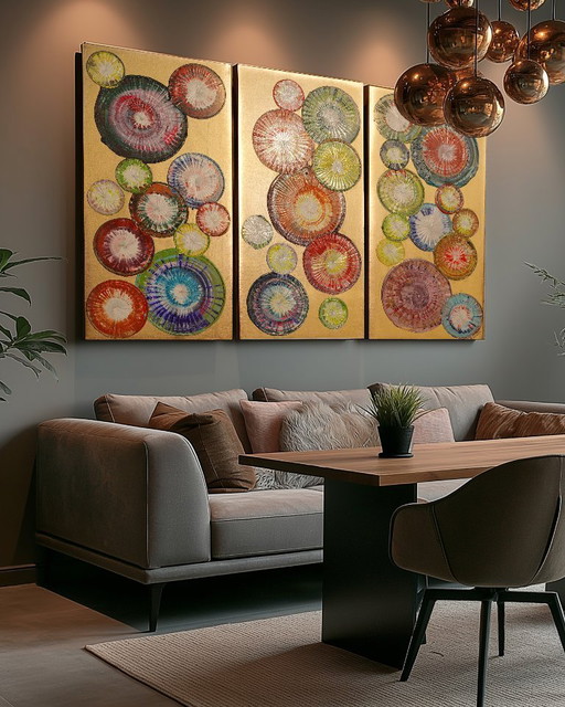Triptyque abstrait doré A1280 - prêt à accrocher