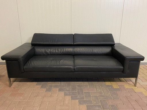 Montel Canapé en cuir véritable noir 3 + 2,5 places
