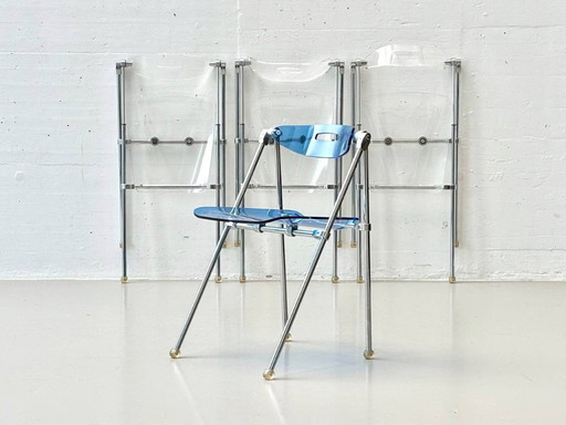Set of 4 folding chairs made of acrylic by Giancarlo Piretti for Castelli, 1980s