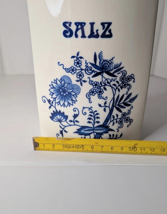 Image 1 of Vintage 6x onion pattern porcelain storage jars containers 