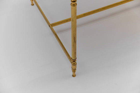 Image 1 of Tavolino da caffè quadrato in vetro dorato e fumé in stile Chiavari, anni '70