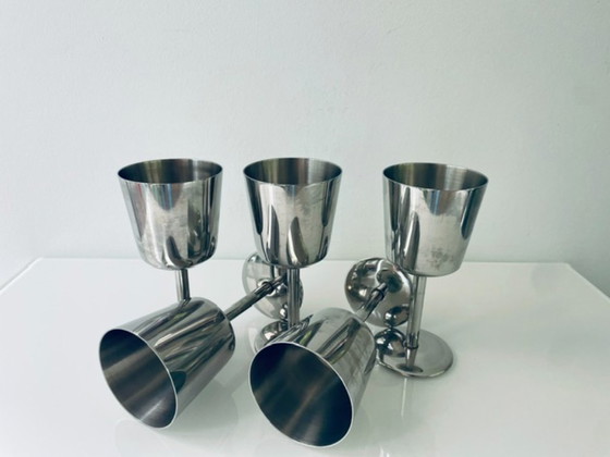 Image 1 of Set of 5 vintage stainless steel goblets – minimalist design