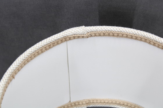 Image 1 of Italienische Glastischlampe mit Bouclé-Stoffschirm aus den 1970er Jahren