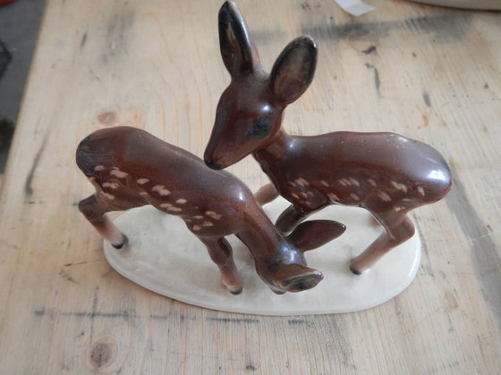 Image 1 of Small ceramic sculpture with deers, Germany, 60s