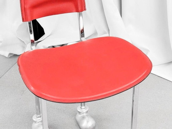 1/1 Javier Mariscal Akaba Garriris Chair Red Leather 1987 – Chairs and lounge chairs, Metal (photo 4 of 10)