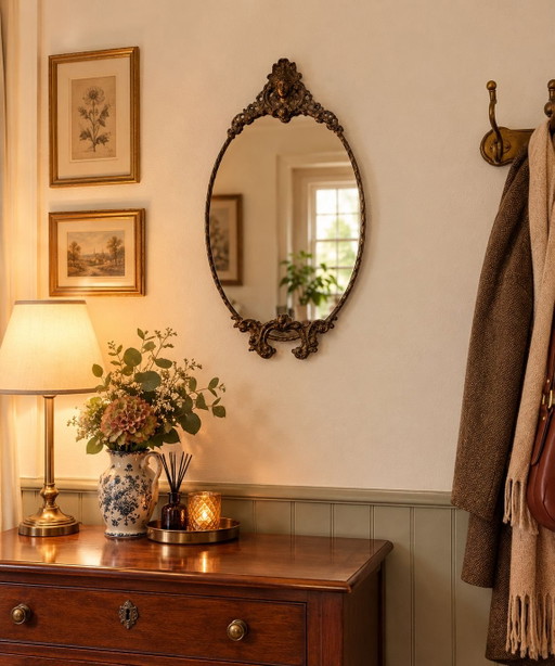 Miroir ovale vintage avec cadre en laiton bronze