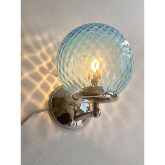 Image 1 of Ensemble de deux appliques murales contemporaines en verre de Murano « Ballotton » bleu clair