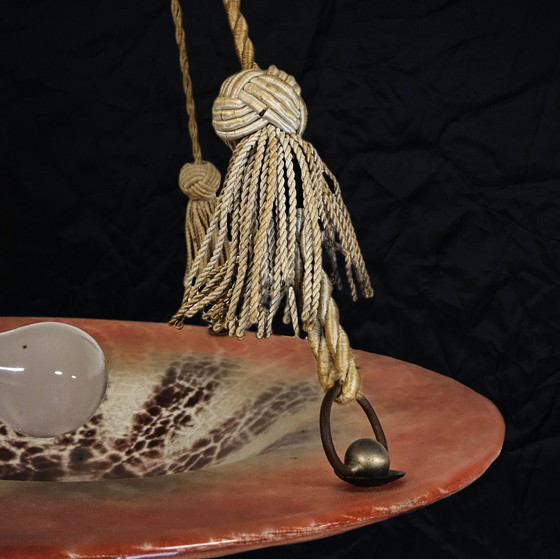 Image 1 of Antieke Oranje Duits Art Deco WMF Ikora Glazen Hanglamp 1930s / glass art deco orange hanging light 