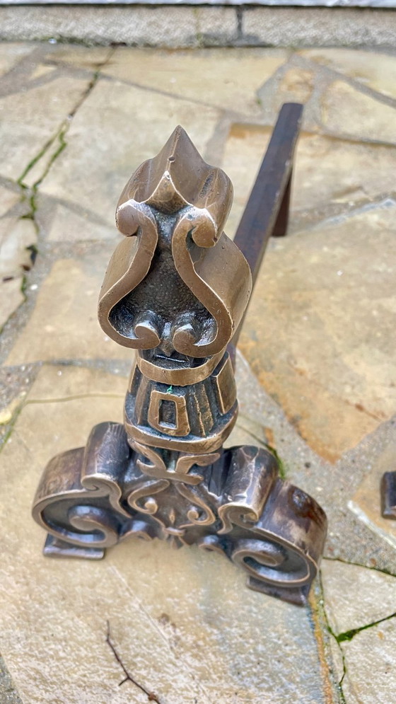 Image 1 of Pair of FOLDING CHENETS Solid Brass VINTAGE