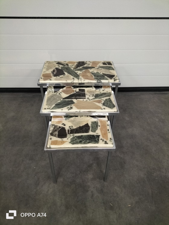 Image 1 of Tavolino ad incastro in marmo vintage, pietra onice