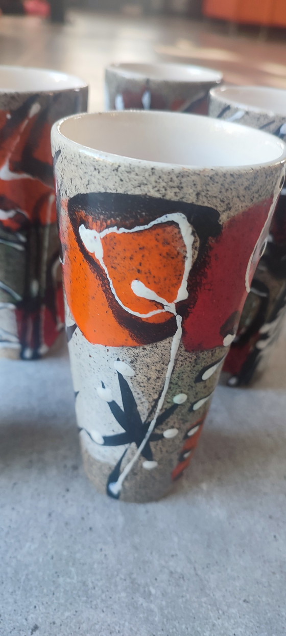 Image 1 of Tazas de cerámica esmaltada con diseño abstracto de los años 60