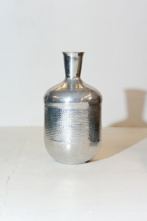 Large antique hammered aluminum Vase, India 1960