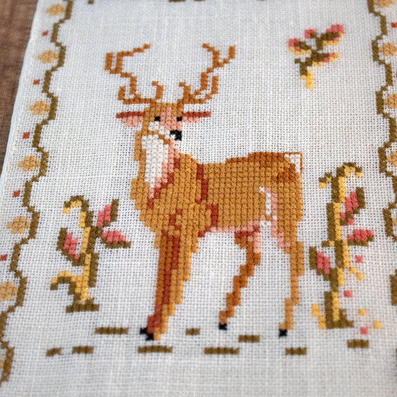 Image 1 of Vintage Bell Pull Embroidery with Autumn Hunting Theme