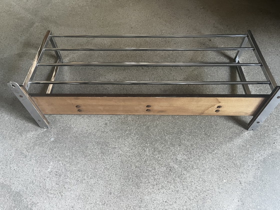 Kledingkast uit het midden van de vorige eeuw, donker eikenhout, chroom – Kapstokken, Metal, Wood (photo 5 of 6)