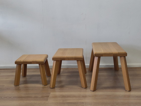 Image 1 of Vintage set of side tables in oak, brutalist