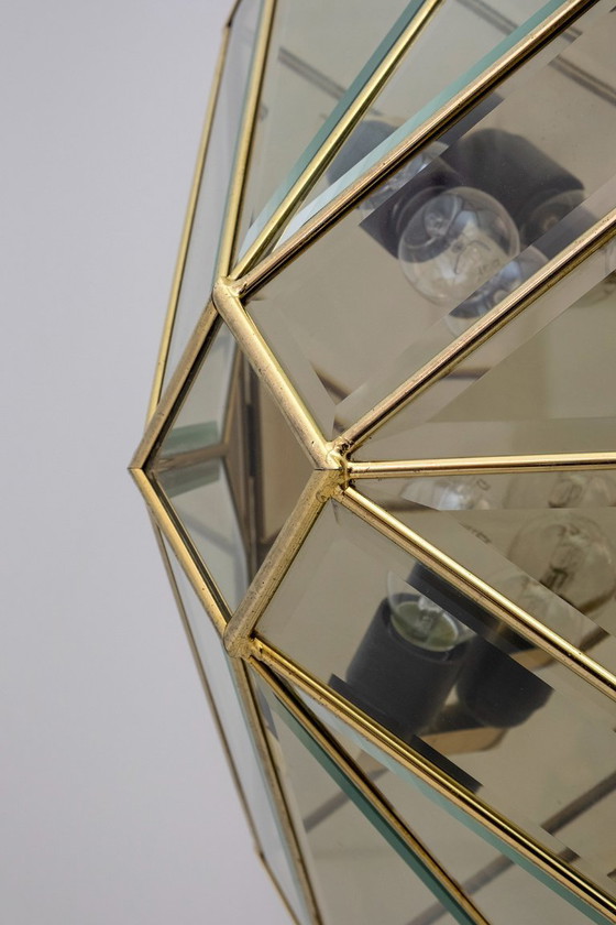 Image 1 of Plafoniere italiane di metà secolo in ottone e vetro smerigliato, '70