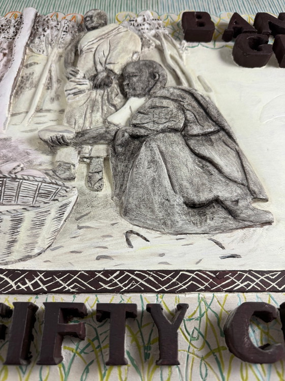 THOMAS TCHOPZAN - "Bank of Ghana, Fifty Cedi" Côté arrière (bois dur, grand) – Objets d'art, Wood (photo 4 of 5)