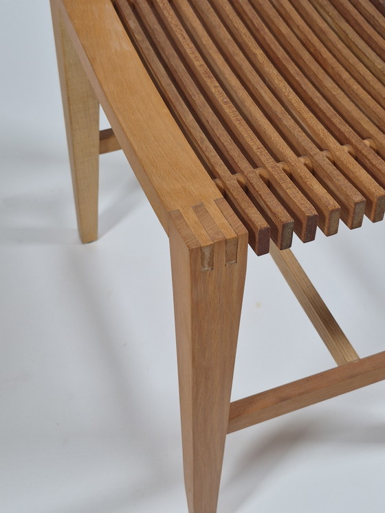 Vintage carpentry wooden stool slatted chair design (photo 14 of 14)