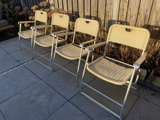 Image 1 of 4 Vintage Hilbrand Tossa rieten klapstoelen Italië jaren 60