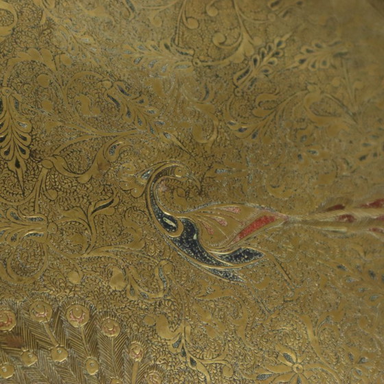 Image 1 of Vassoio orientale in ottone a forma di pavone