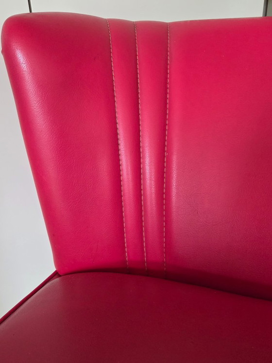Mid-Century red Cocktail Armchair, Miskolci Bútoripari Szövetkezet, Wood, Skai, Mid Century Modern (photo 5 of 8)