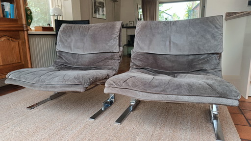 2x Saporiti Onda Armchairs gray suede