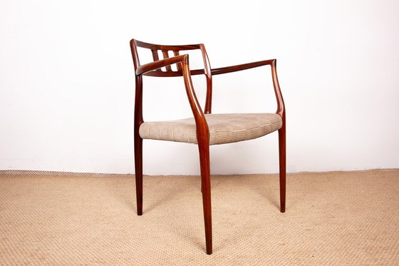 Image 1 of Fauteuil Danois en Palissandre et tissu, modèle 64 par Niels Otto Moller pour Moller’s Mobelfabrik 1960.