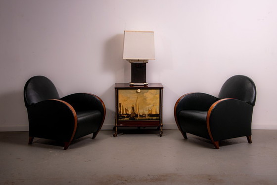 Image 1 of Ein Paar Ledersessel aus der Mitte des 20. Jahrhunderts, ca. 1970, hergestellt in Belgien