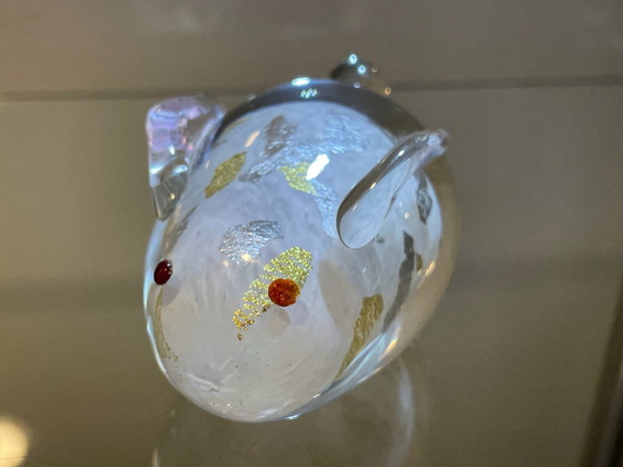 Japanse glazen muis of konijn beeldje met goud- en zilverblad, Decoratieve objecten, Transparant (foto 3 van 14)