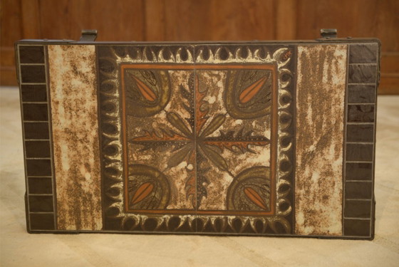 Image 1 of Couchtisch aus Schmiedeeisen und Keramik von Vallauris, 1950er Jahre