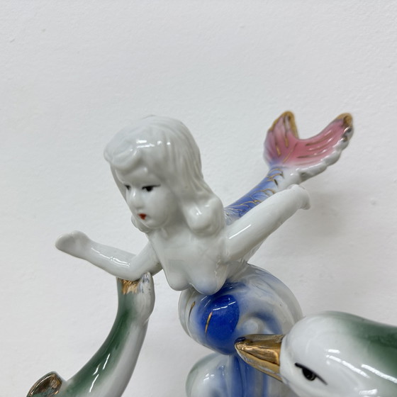 Image 1 of Vintage keramieken tafellamp met zeemeermin en dolfijnen, jaren 1980