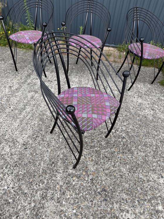 6 x vintage stoel spijlenstoel Memphis stijl – Eetkamerstoelen, Metal, Textile (photo 5 of 5)