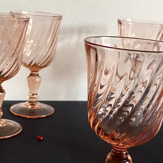 Image 1 of 6 Rosaline Luminarc France twisted pink wine/water glasses, 16 cl