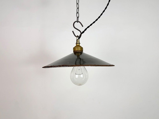 Industriële zwarte emaille lamp, jaren 1930