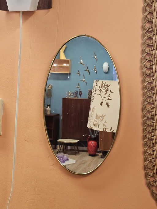 Vintage Oval Wall Mirror with Brass-Colored Trim