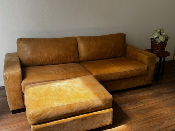 Image 1 of Canapé en cuir mangowood avec causeuse et pouf