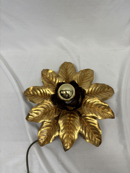 Vintage Hollywood Regency Wandlampe, vergoldete Blume, Gold