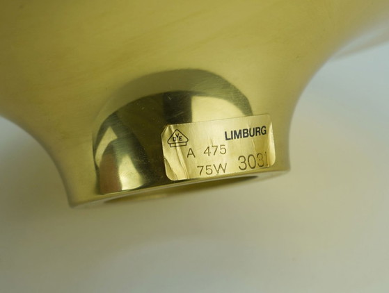 Image 1 of glashuette limburg CEILING LIGHT flush mount model A475 3031 flower-shaped glass shade and brass 1970s